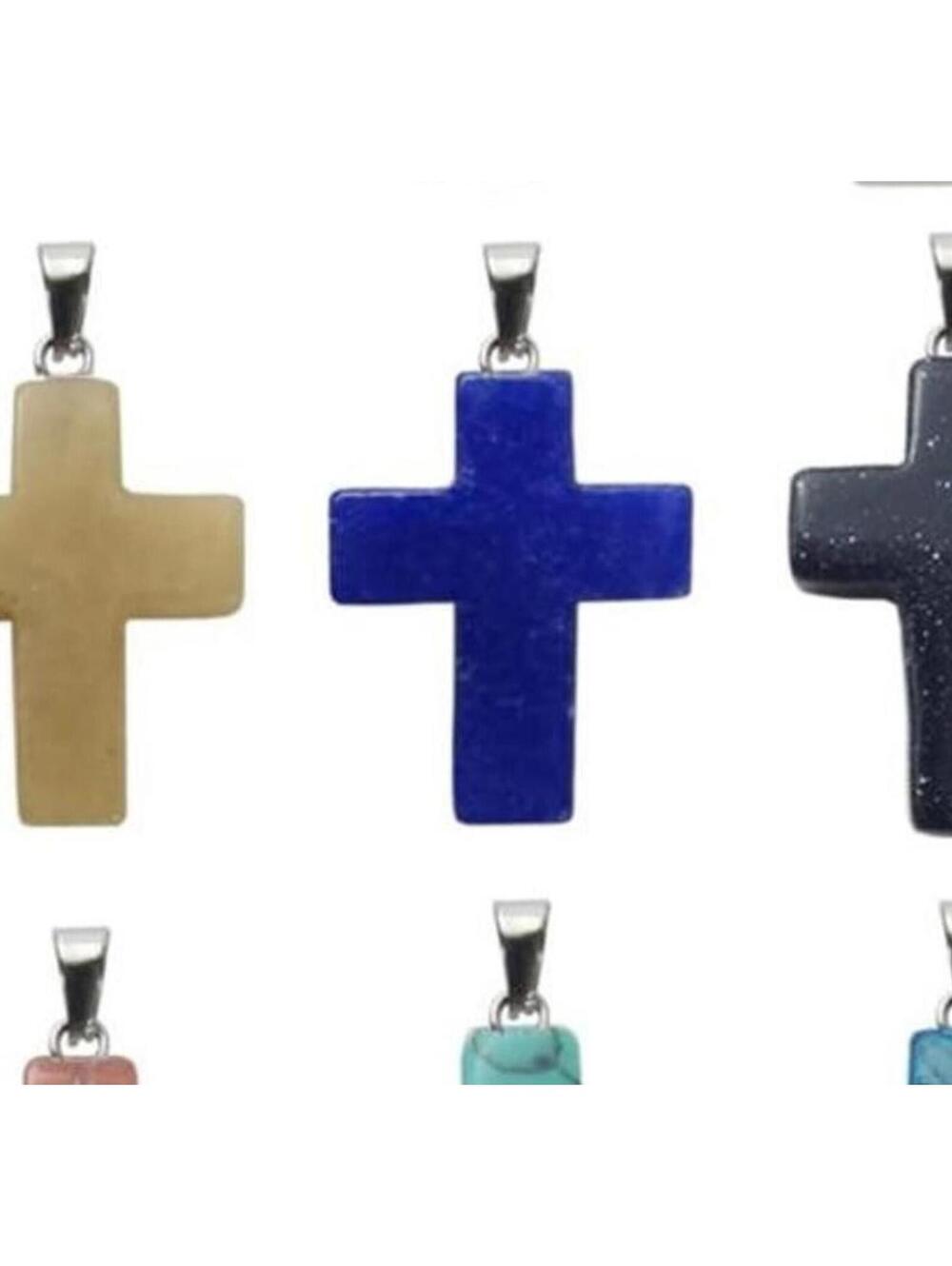 Cross Quartz Crystal Pendant Charm Necklace Unisex Blue